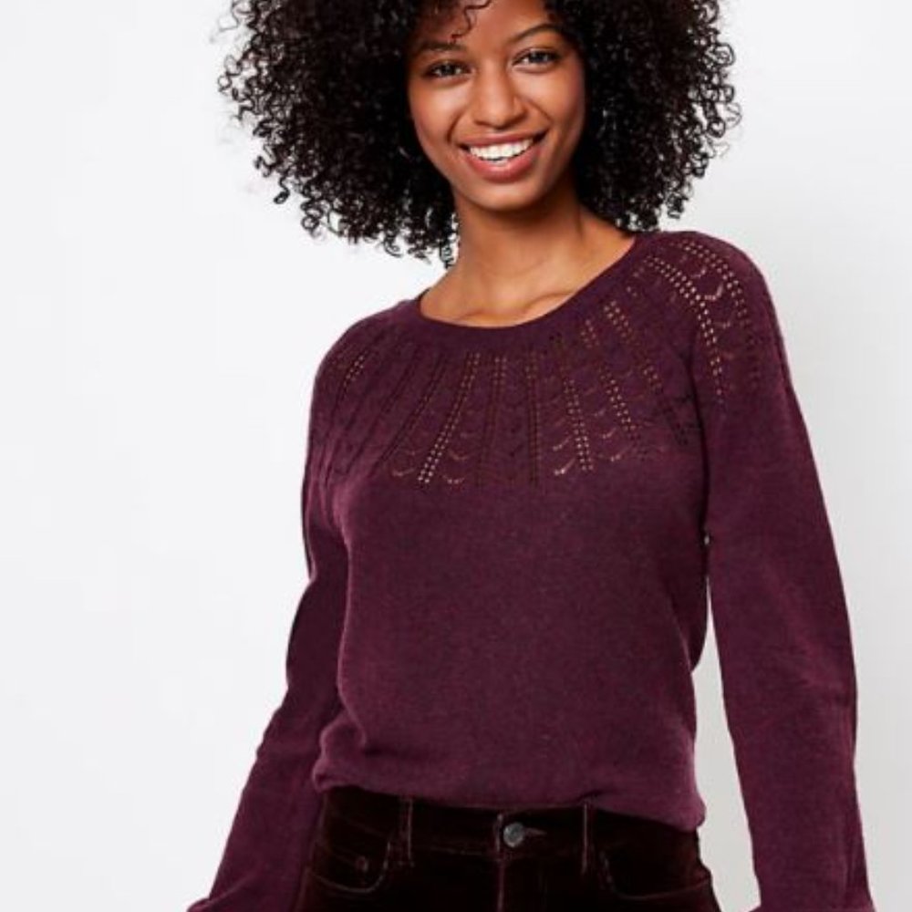 NWT LOFT Women's Pointelle Yoke Sweater